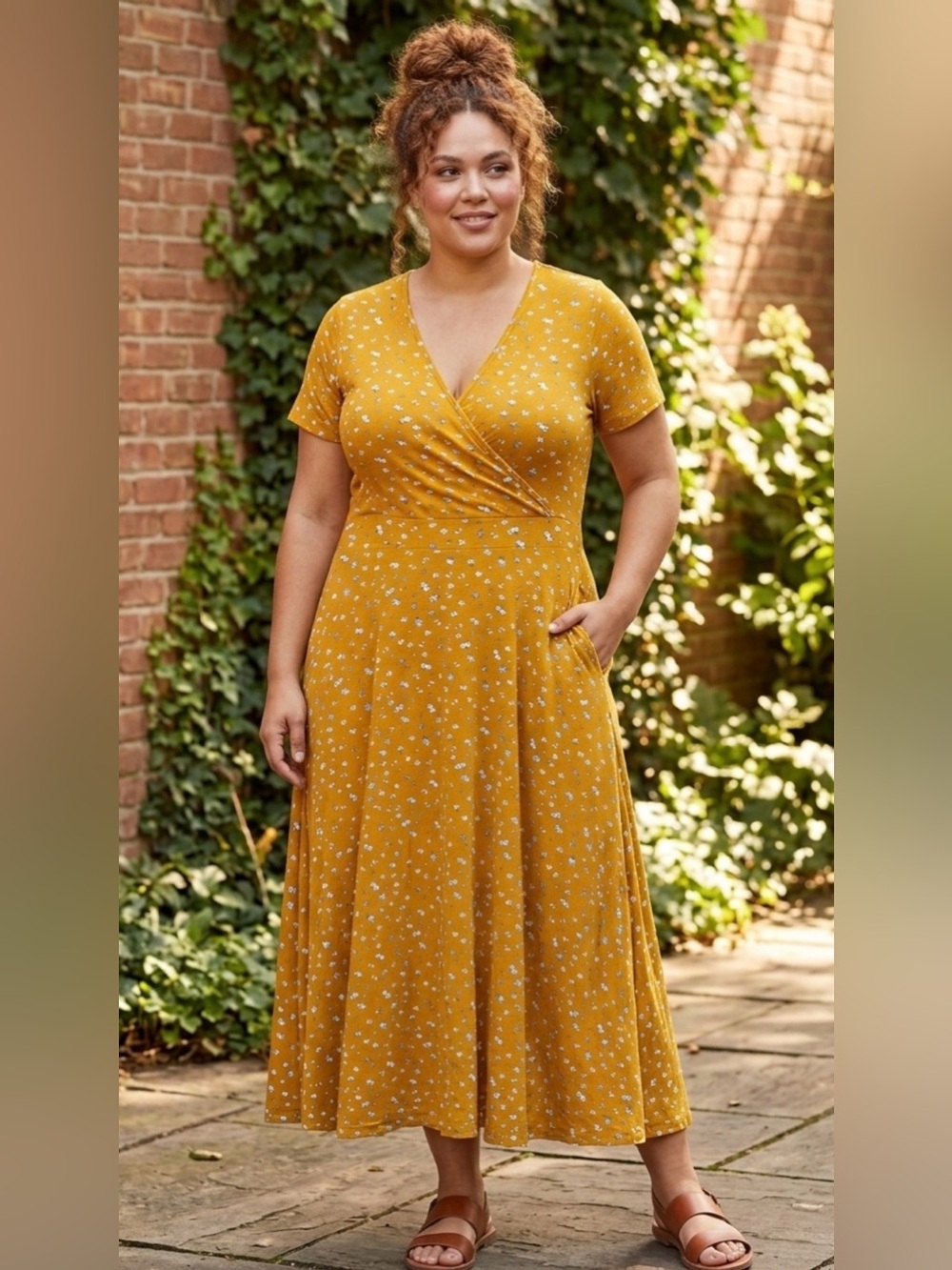 Women’s Floral Mustard Wrap Maxi Dress